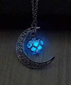 Alternative view of Nummbley Hollow Out Olympic Noctilucent Heart Moon Pendant Necklace