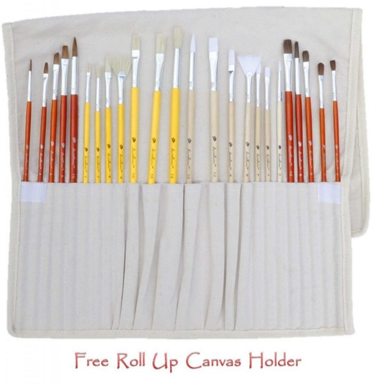 Daveliou Paint Brushes - 24 Brush Set - Free Holder - 4 Hair 5 Head Shapes - ..