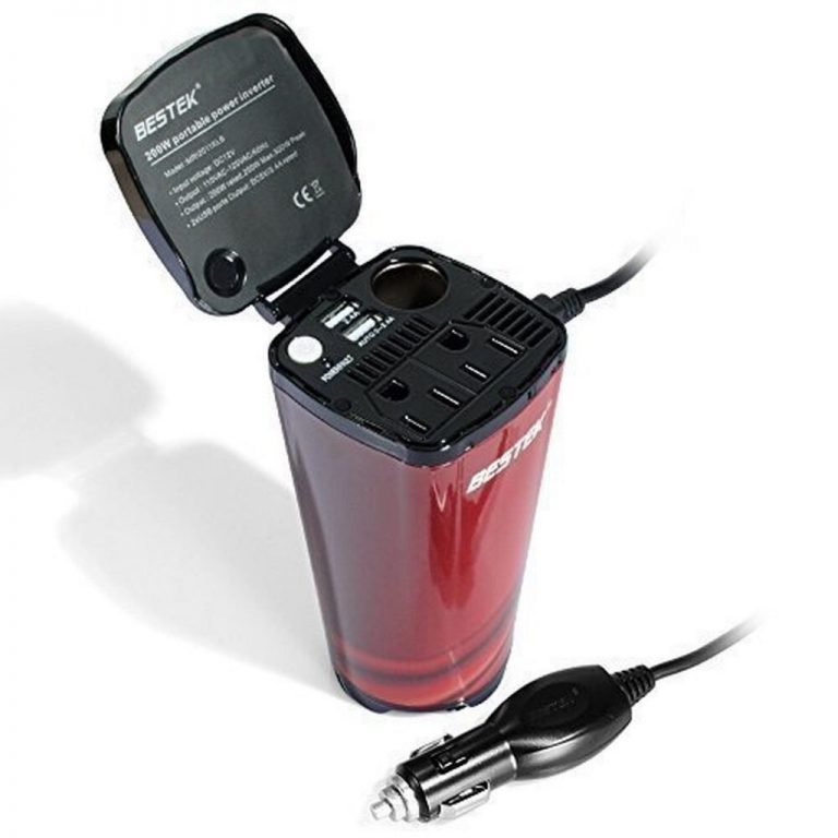 Bestek 200W Car Cup Power Inverter With 4.5A Dual Usb Charging Ports Red-Coffee