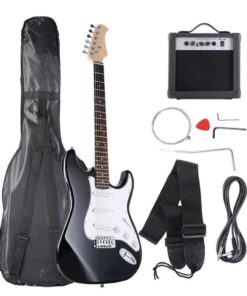 Goplus Full Size Black/White Electric Guitar+10W Amp+Strap+Cord+Gigbag New