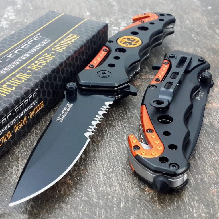 Tac-Force Knives Assisted Opening Rescue Knives Black Orange Emt Tactical Knife