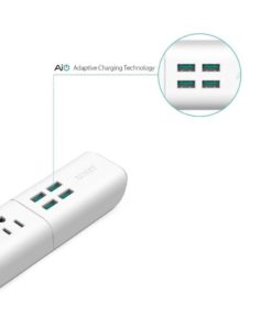 Alternative view of Aukey Surge Protector 4-Port 20W/4A Usb Charger With 4 Outlets Power Strip Fo..