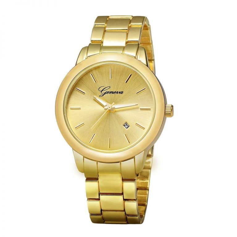 Alps Men's Gold Stainless Steel Fashion Luxury Calendar Quartz Wristwatch