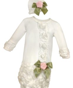 Stephan Baby Girl's Night Out Gown And Cap Set White 0-3 Months