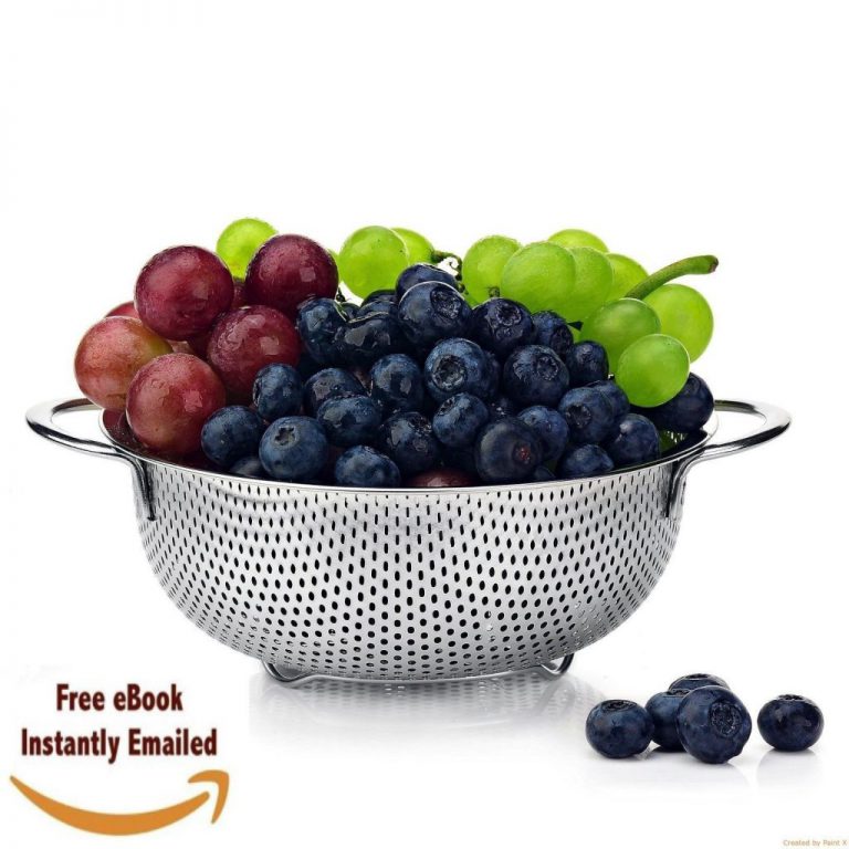 Pasta Strainer Stainless Steel Best Food Colander 1.5 Quart Micro Perforated ..