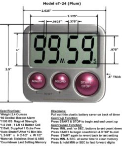 Et's Elegant Digital Kitchen Timer Model Et-24 (Plum) Stainless Steel Strong .. 13 182299372508 6