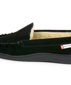 Alpine Swiss Sabine Womens Suede Shearling Slip On Moccasin Slippers Black 9 182299438848 1