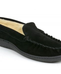Alpine Swiss Sabine Womens Suede Shearling Slip On Moccasin Slippers Black 10 182299438848 2