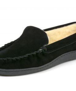Alpine Swiss Sabine Womens Suede Shearling Slip On Moccasin Slippers Black 13 182299438848 5