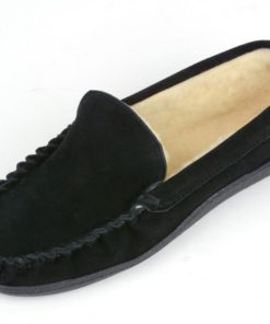 Alpine Swiss Sabine Womens Suede Shearling Slip On Moccasin Slippers Black 14 182299438848 6