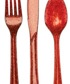 Creative Converting Premium Plastic Glitz Red Glitter Cutlery 24 Utensils Per..