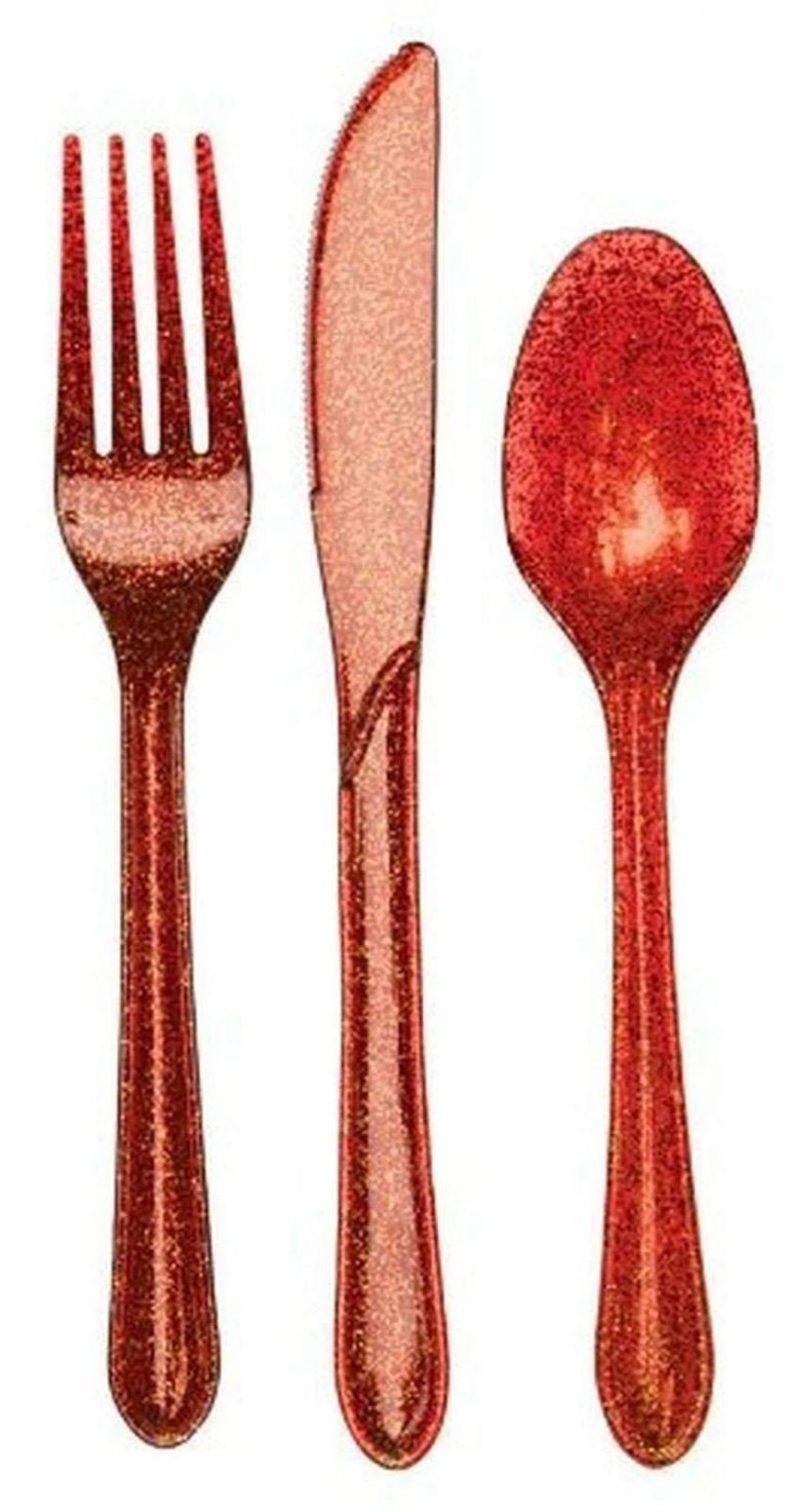 Creative Converting Premium Plastic Glitz Red Glitter Cutlery 24 Utensils Per..