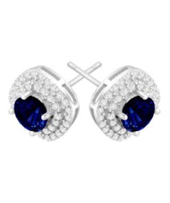 Round-Cut Created Sapphire And Cubic Zirconia Halo Stud Earrings In Sterling .. 5 182312020346 1