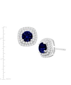 Round-Cut Created Sapphire And Cubic Zirconia Halo Stud Earrings In Sterling .. 6 182312020346 2
