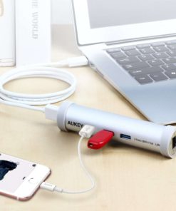 Aukey Usb C Hub With 3 Usb 3.0 Ports 1 Ethernet Port Silver Aluminum Body For.. 11 182312030347 3