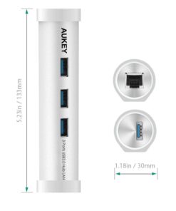 Aukey Usb C Hub With 3 Usb 3.0 Ports 1 Ethernet Port Silver Aluminum Body For.. 12 182312030347 4