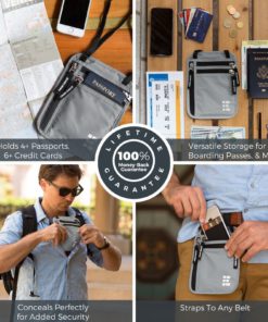 Zero Grid Neck Wallet W/Rfid Blocking- Concealed Travel Pouch & Passport Holder 12 182312048502 5