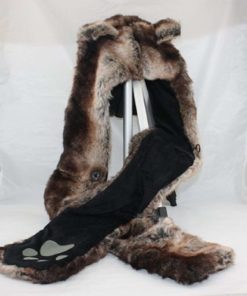 Alternative view of 3 In 1 Function Brown Wolf Faux Fur Full Animal Hood Hat Winter Warmer Cap New