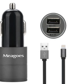 Alternative view of Meagoes Lightning To Usb Car Charger Cable With Blue Led 3.3 Feet - Space Gray