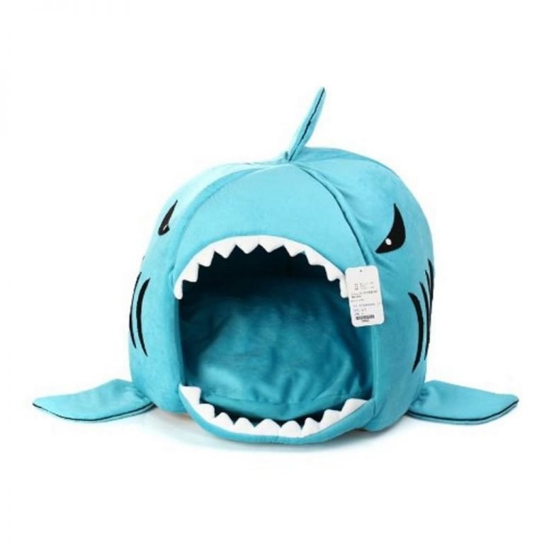 Kojima Shark Round House Puppy Bed With Pet Bed Mat Small To Medium (Blue Med..