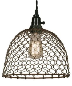 Chicken Wire Dome Pendant Light In Primitive Rust