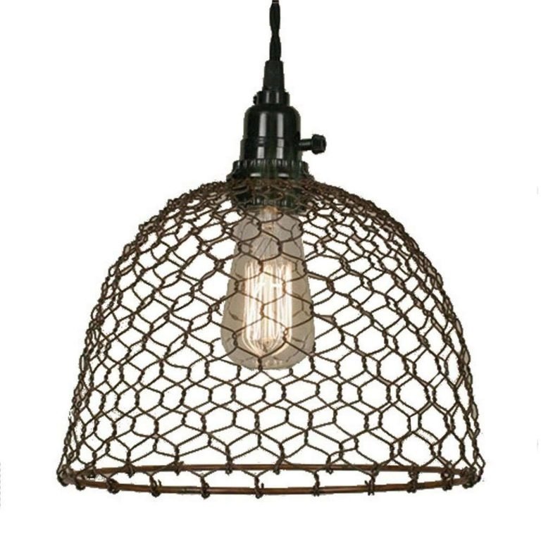 Chicken Wire Dome Pendant Light In Primitive Rust