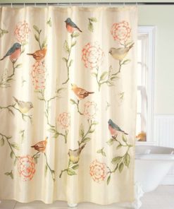 Collections Etc Birds And Blooms Floral Shower Curtain Green, Pink, Blue, Brown