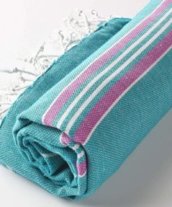 Cacala 100% Cotton Pestemal Turkish Striped Bath Towel 37 X 70" Aqua/Purple 6 182318833476 1