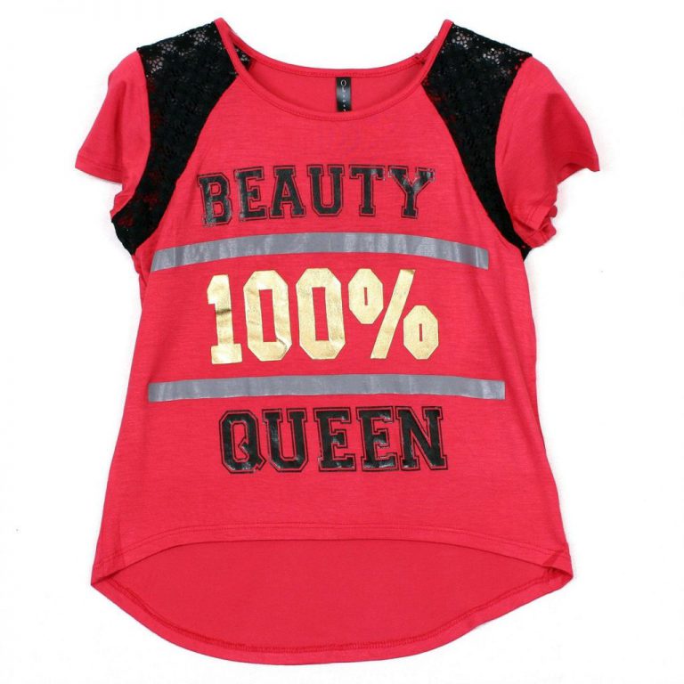 Obsessive Love Girls 100% Beauty Queen Screen Print Top Coral Medium