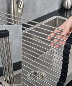 Roll-Up Drying Rack Stainless Steel Foldable Over Sink Rack Black 17.7''(L)X1.. 18 182318855452 3 1