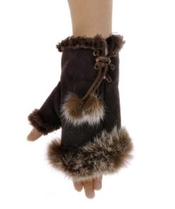 Alternative view of Zlyc Women Teen Classic Winter Warm Rabbit Fur Hands Wrist Fingerless Gloves