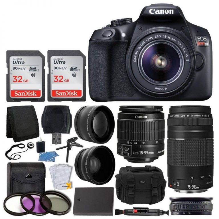 Canon Eos Rebel T6 Digital Slr Camera + Canon 18-55Mm Ef-S Lens & Ef 75-300Mm..