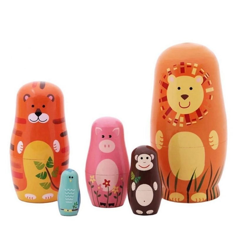 Catalog 8 Jollylife 5Pcs Nesting Doll Handmade Wooden Cute Cartoon Animals Pattern 6"