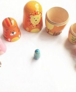 Jollylife 5Pcs Nesting Doll Handmade Wooden Cute Cartoon Animals Pattern 6" 13 182321220341 6
