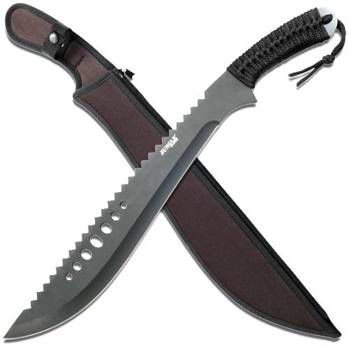 Jungle Master JM-031B Machete, Black Reverse Serrated Blade, Black Cord-Wrapped Handle, 21-Inch Overall - $31.95