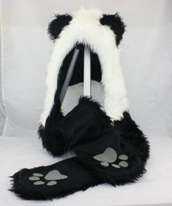 HatButik. Panda Animal Hood Faux Fur Hat with Warm Scarf Mittens Ears and Paws Spirit 5 41hHb8xjvpL