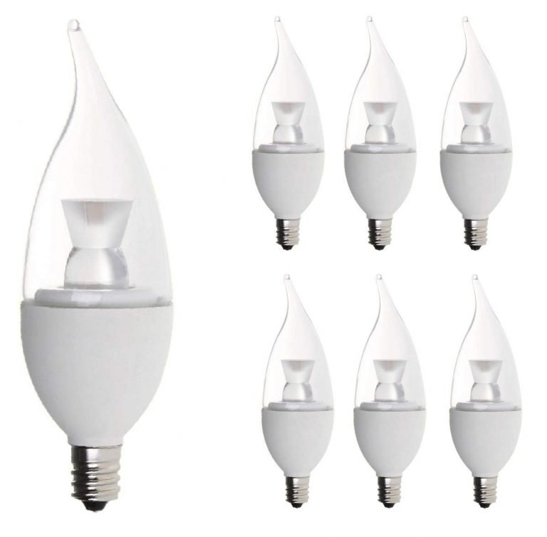 6 Pack Bioluz LED"Flame Tip" Dimmable Candelabra LED E12 Candelabra Base Candle Bulbs 2700K (Warm White) 40 Watt Using only 5 Watts, Chandelier, Indoor/Outdoor Flame Tip - 6 Pack - $29.95