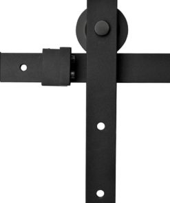 TMS TSQ04-DARK(2SET)+Conn-Dark Country Style Barn Wood Steel Double Sliding Door Hardware Closet Set, 12', Black 12 FT (Double Door) 15 51NSVCg2h4L