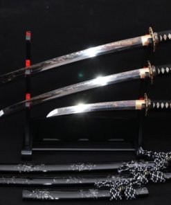 Lyuesword Hand Forged Japanese Clay Tempered Katana Wakizashi Tanto Set 3 Piece Real Cut 17 51NgT86AZ0L