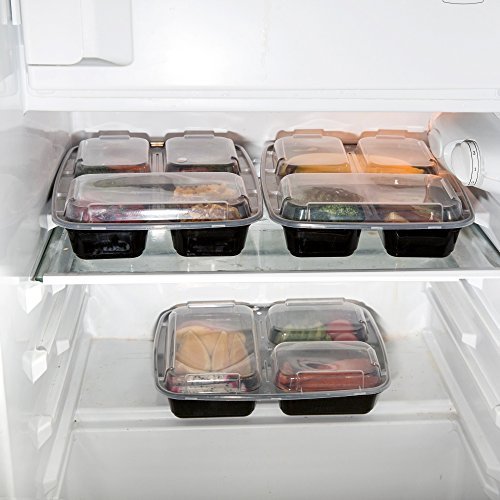 Green vege Bento 3 Compartment Meal Prep Food Storage Reusable Lunch Containers,10 Pack,Black - $19.95