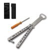 HTOMT Butterfly Knife, Rainbow Stainless Steel Blunt Training Balisong Practice Dull Pocket Knives Trainer Tool, for Boys Gray