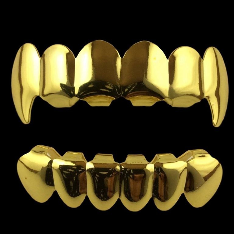 24K Gold Plated Grillz Top & Bottom Fangs + 2 Extra Molding Bars Swiftsly