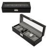 Watch Box 6 Mens Black Leather Display Glass Top Jewelry Case Organizer Null