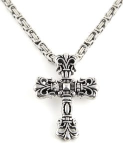 Mens Big Stainless Steel Fleur De Lis Cross Pendant Necklace. Mechanic Style .. 9 57 0fb58641 d429 4410 9d4b 5e3d65761a24