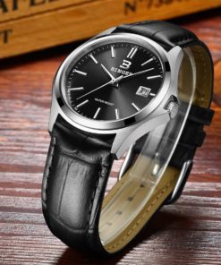 Binger Men's Date Waterproof Watch Black Dial With Black Calfskin Leather Band 12 57 12a559b5 8d2d 472f 98fc 2f9937d991e3