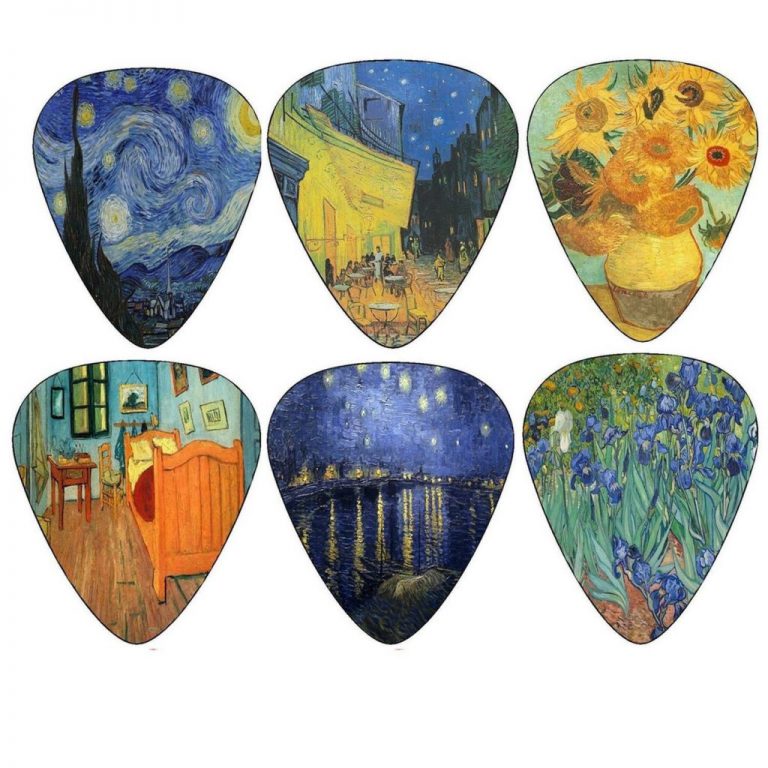 Vincent Van Gogh Guitar Picks - Celluloid Medium 12 Pack - Starry Night Sunfl..