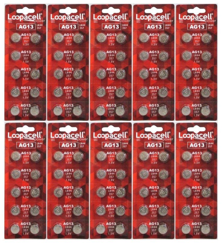 100 Pack Loopacell Lr44 Ag13 357 Button-Cell Batteries