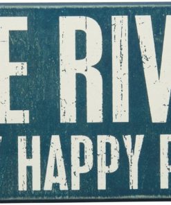 Vintage Style The River Is My Happy Place Turquoise Wooden Box Sign 27381 New