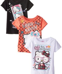 Hello Kitty Girls' Value Pack Tee Shirts Black/Orange/White Big Girls 10