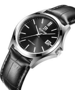 Binger Men's Date Waterproof Watch Black Dial With Black Calfskin Leather Band 9 57 2b57be46 e48e 4d6b 8f26 0e369b76e86c